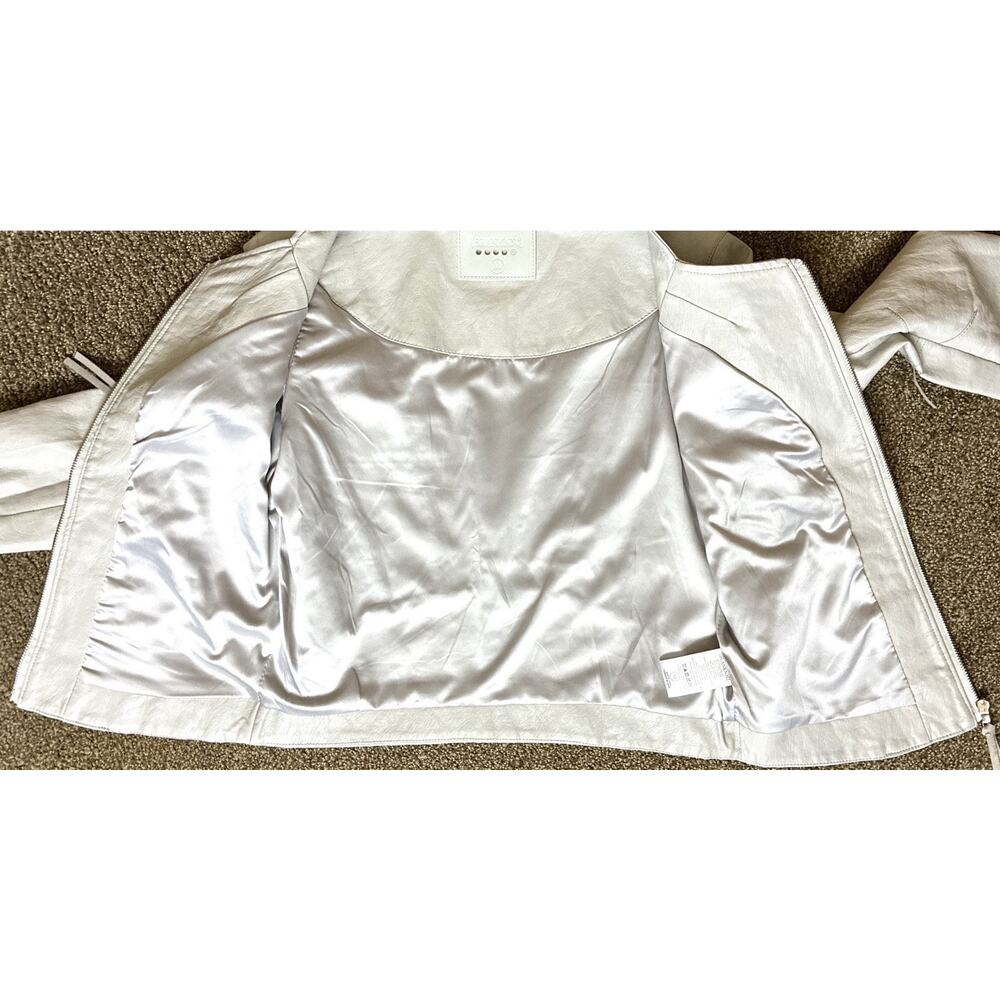 Y2K Cropped Jacket Sz M Imelda Crm Perforated Vegan Lthr Moto Boho Coachella Zip - Picture 8 of 11